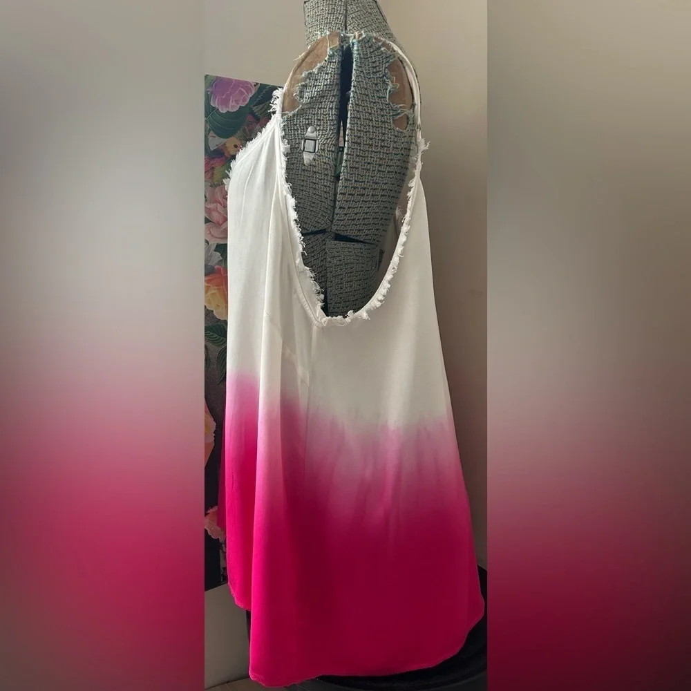 NWOT WHITE BIRTH RASPBERRY SORBET OMBRÉ LOOSE FIT TANK, RAW/FRAYED EDGE, 3X